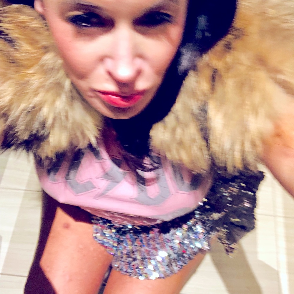 Adrienne Landau raccoon fur shrug